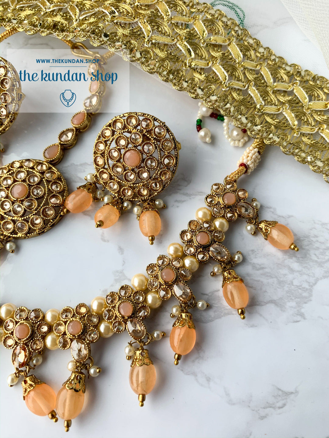 Meet in the Middle - Peach, Necklace Sets - THE KUNDAN SHOP