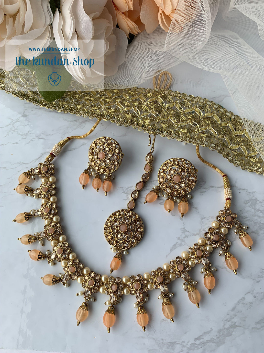 Meet in the Middle - Peach, Necklace Sets - THE KUNDAN SHOP