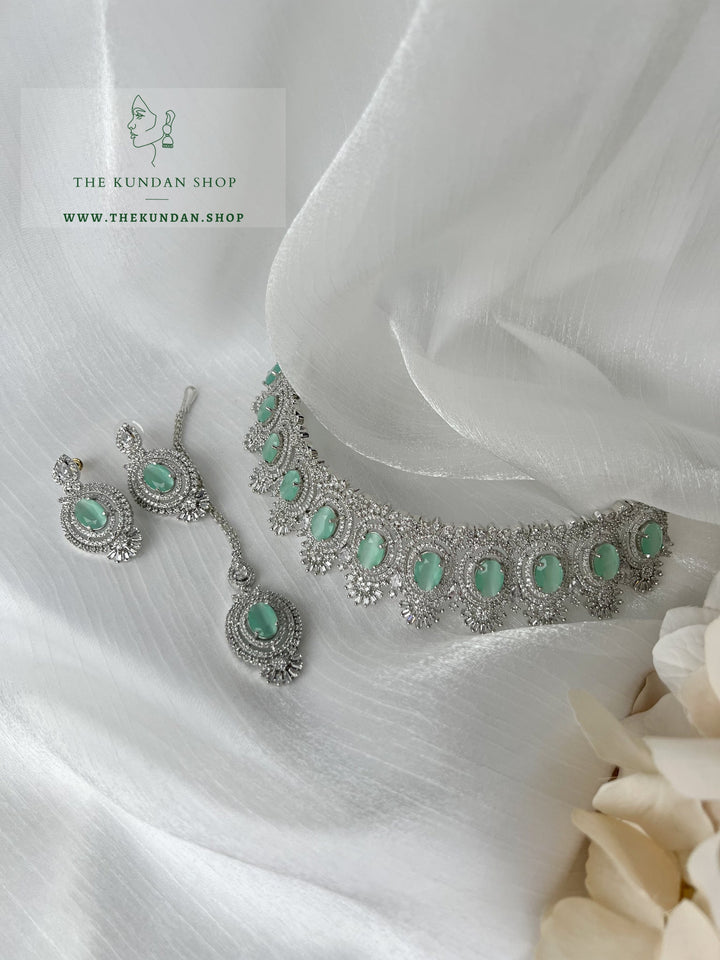 Courted in Silver & Mint Necklace Sets THE KUNDAN SHOP 