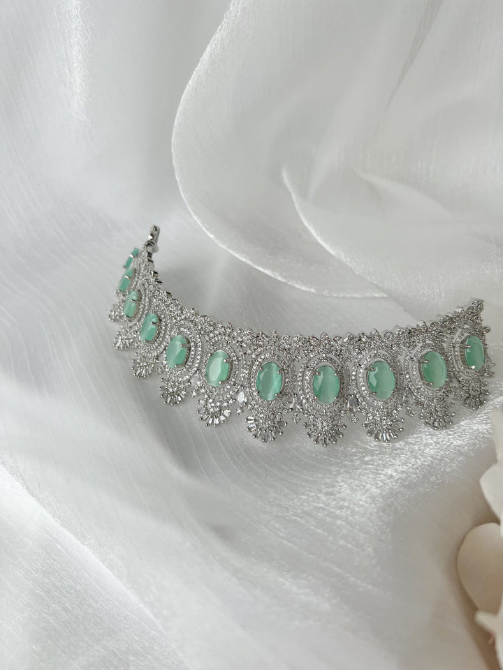 Courted in Silver & Mint Necklace Sets THE KUNDAN SHOP 