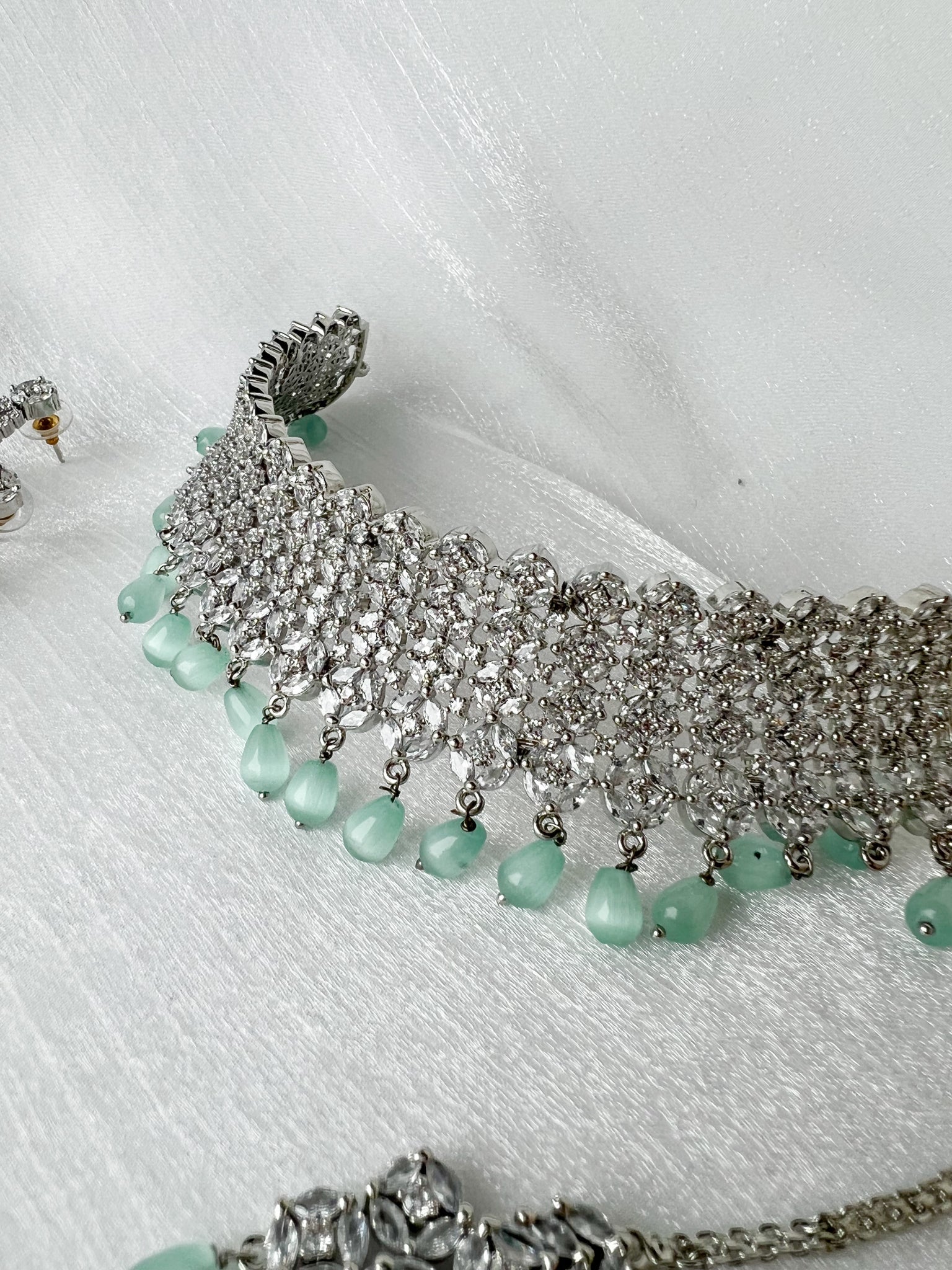 Dearly in Silver & Mint Necklace Sets THE KUNDAN SHOP 