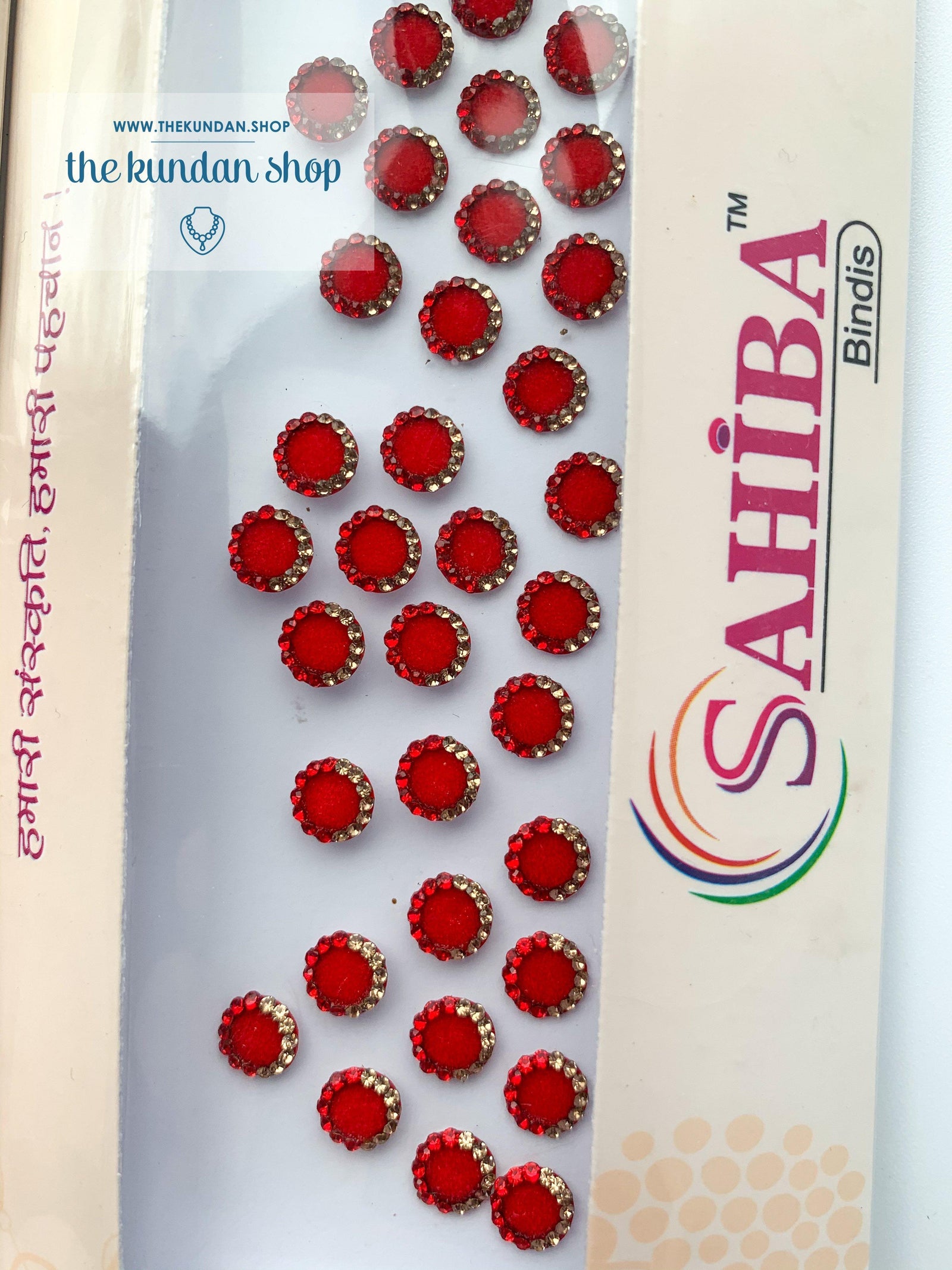 35 pc Red & Gold Rhinestone Bindi, Bindis - THE KUNDAN SHOP