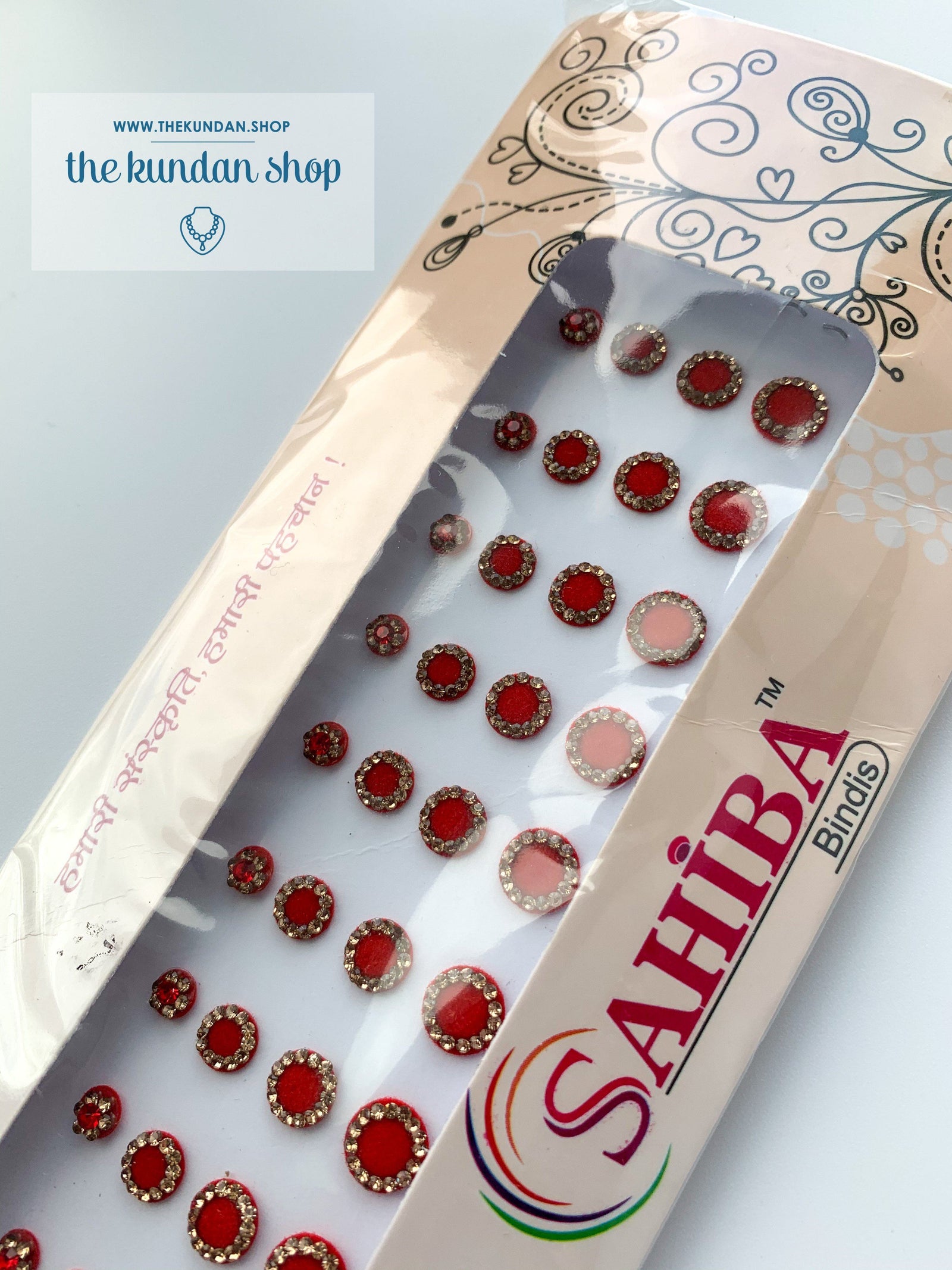 36 PC Red & Gold Rhinestone Bindi - Medium to Small, Bindis - THE KUNDAN SHOP