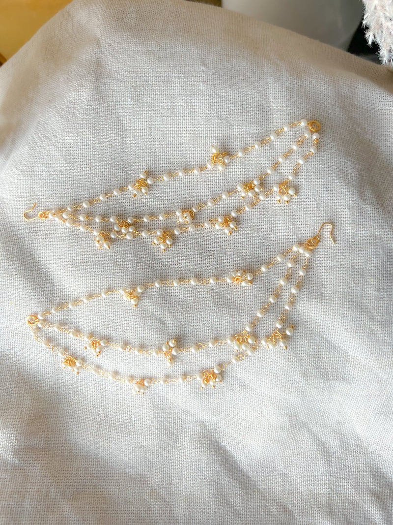 Classic Pearl Saharay Sahara Earrings THE KUNDAN SHOP 3 Layer, Pearl drops 