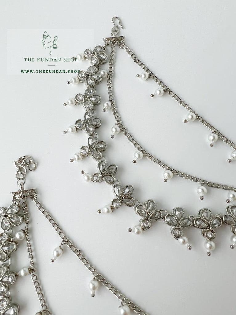 Floral Polki Saharay in Silver Sahara Earrings THE KUNDAN SHOP 