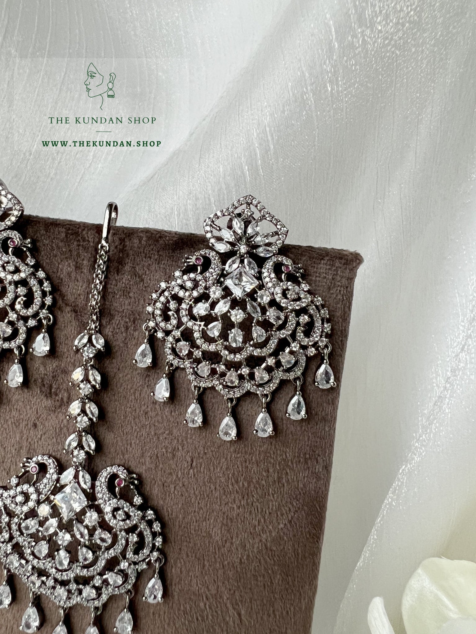 Serenity in Black Earrings + Tikka THE KUNDAN SHOP 