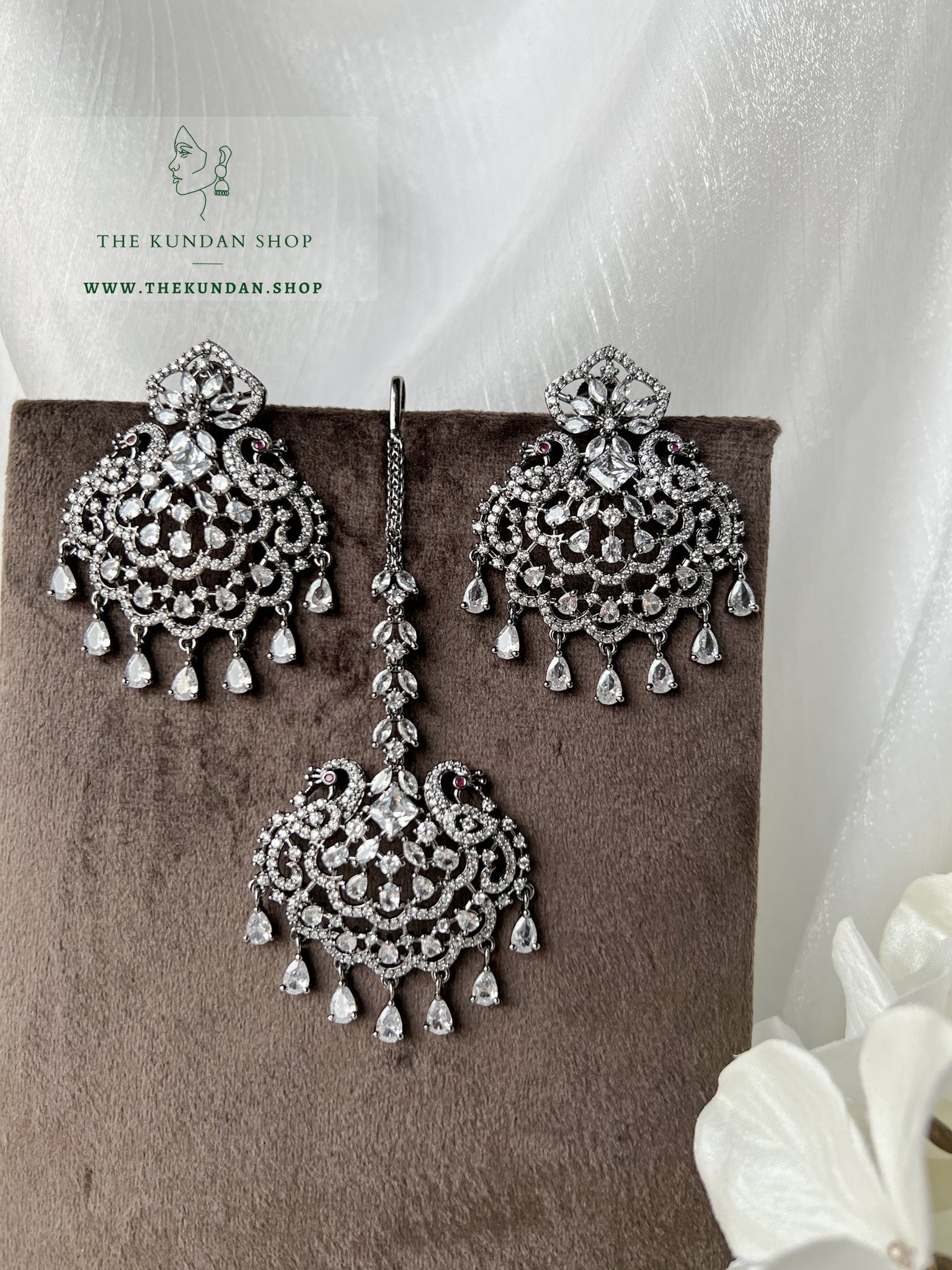 Serenity in Black Earrings + Tikka THE KUNDAN SHOP 