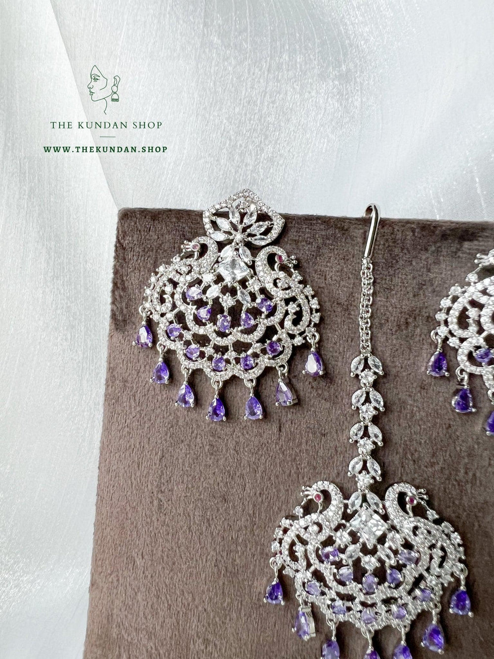 Serenity in Silver & Lavender Earrings + Tikka THE KUNDAN SHOP 