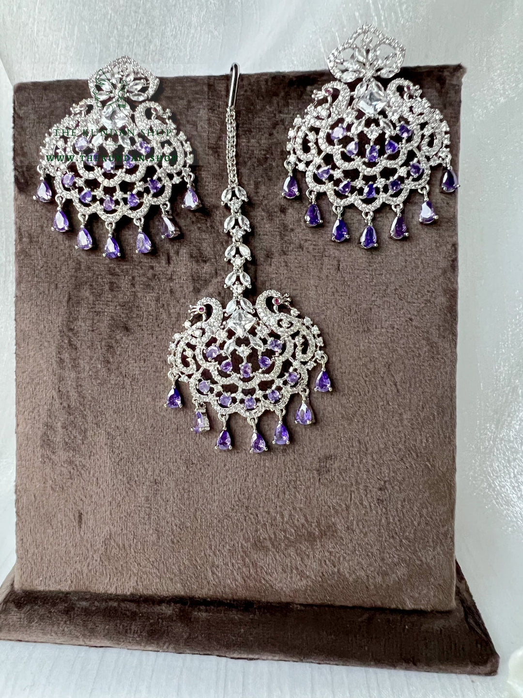 Serenity in Silver & Lavender Earrings + Tikka THE KUNDAN SHOP 