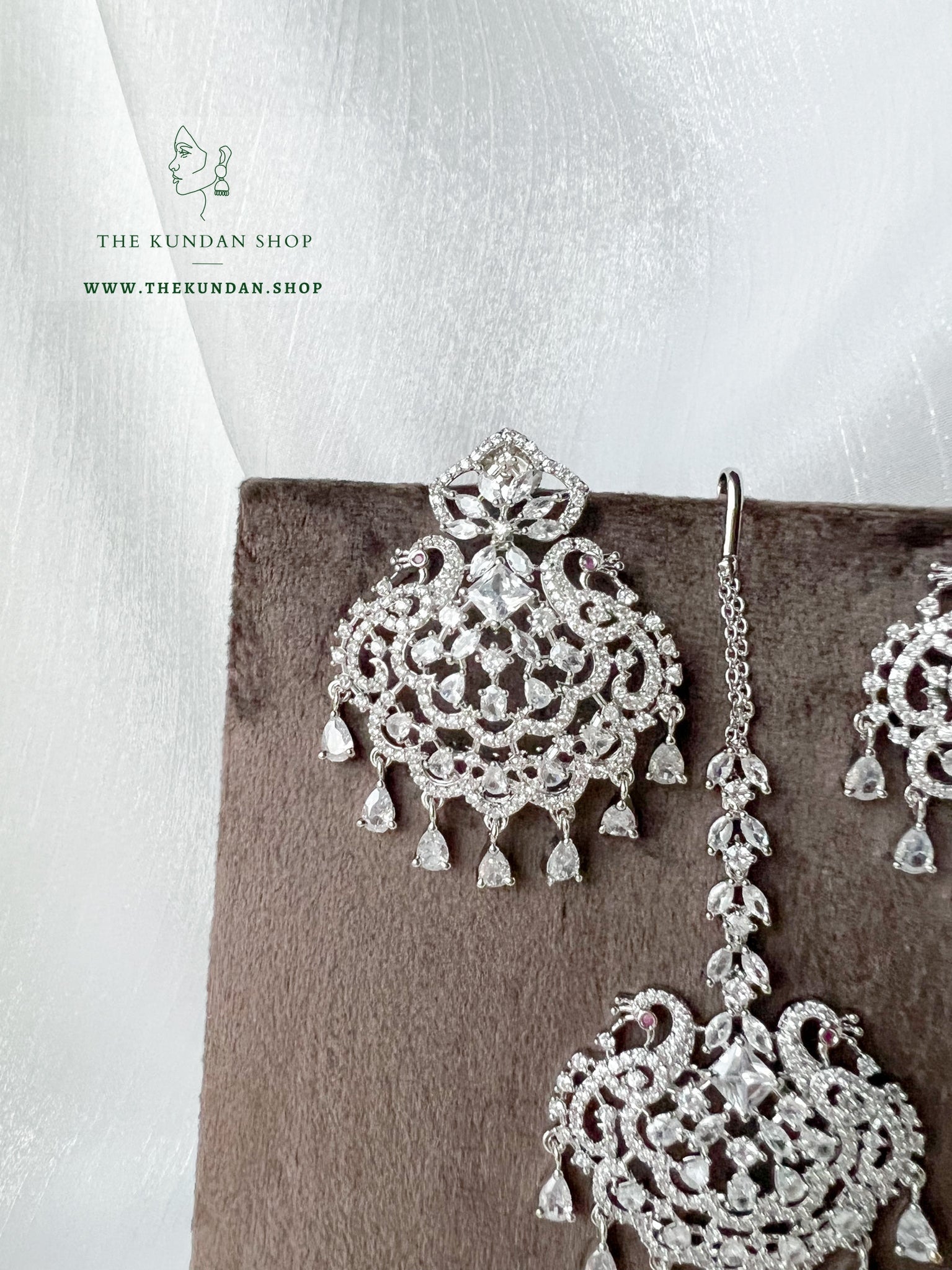 Serenity in Silver Earrings + Tikka THE KUNDAN SHOP 