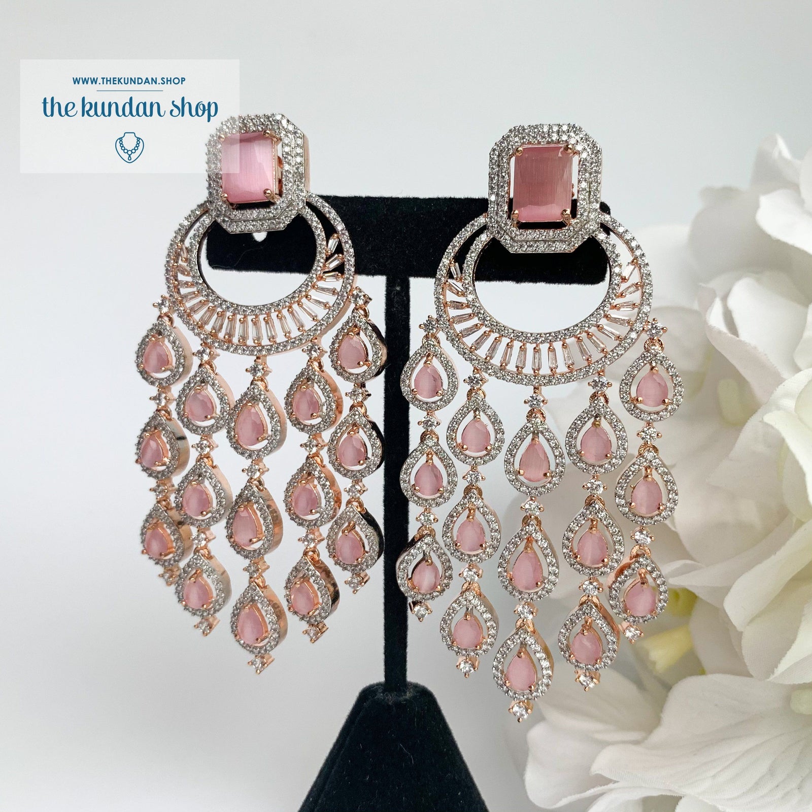 Rose Gold Chandbaalis Earrings THE KUNDAN SHOP Rose Gold + Light Pink 