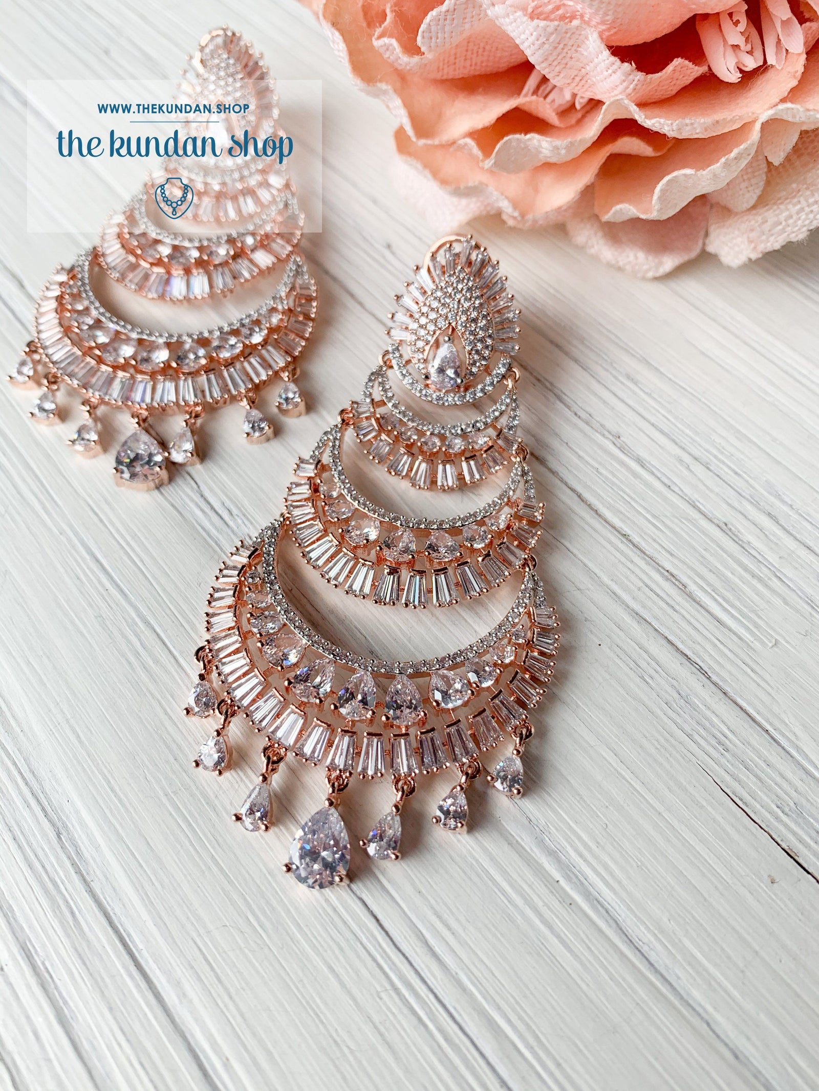 Victorious in Rose Gold, Earrings - THE KUNDAN SHOP