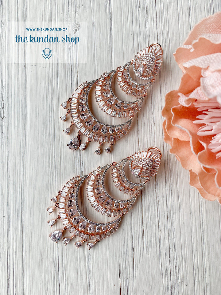 Victorious in Rose Gold, Earrings - THE KUNDAN SHOP