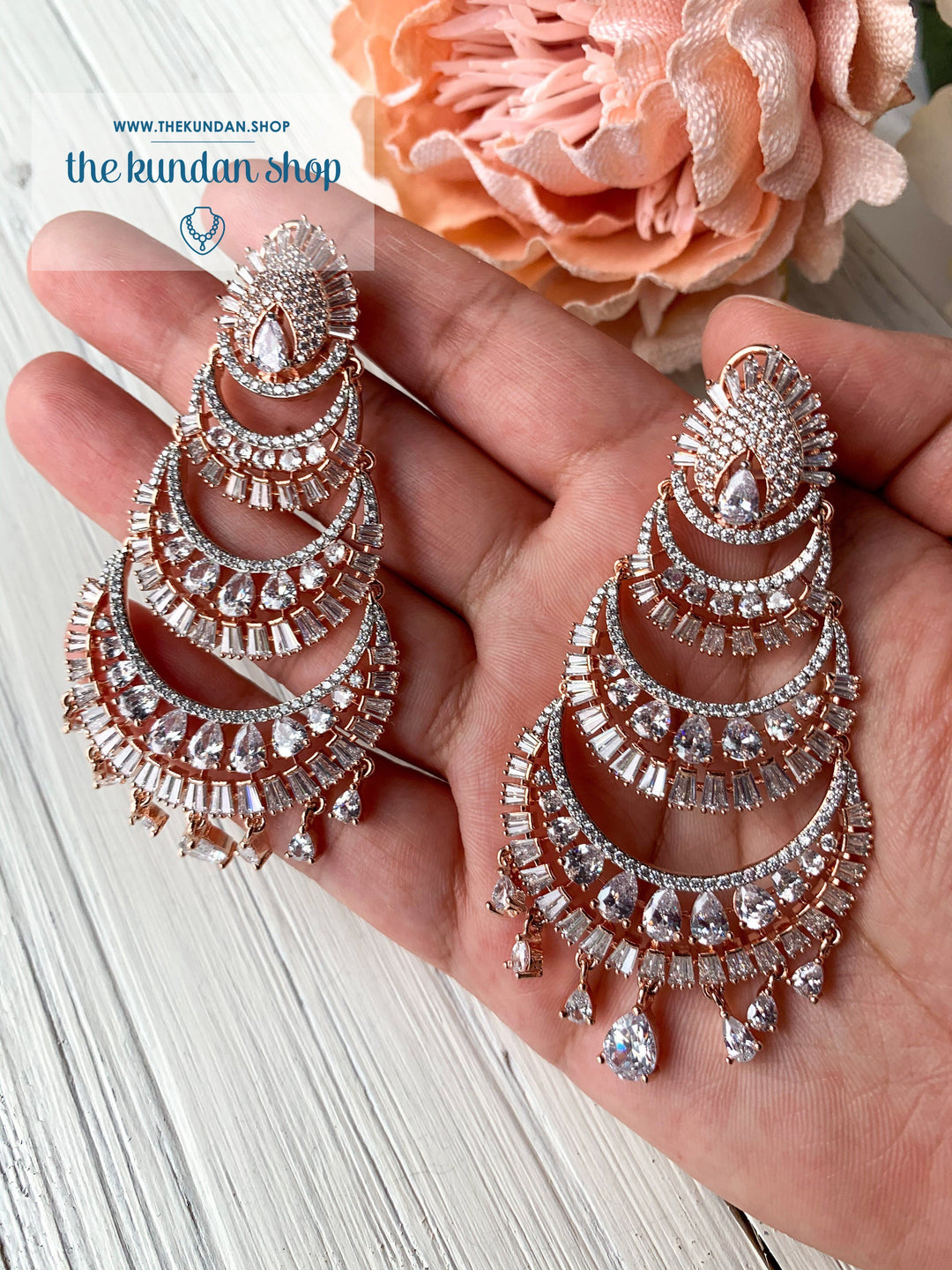 Victorious in Rose Gold, Earrings - THE KUNDAN SHOP
