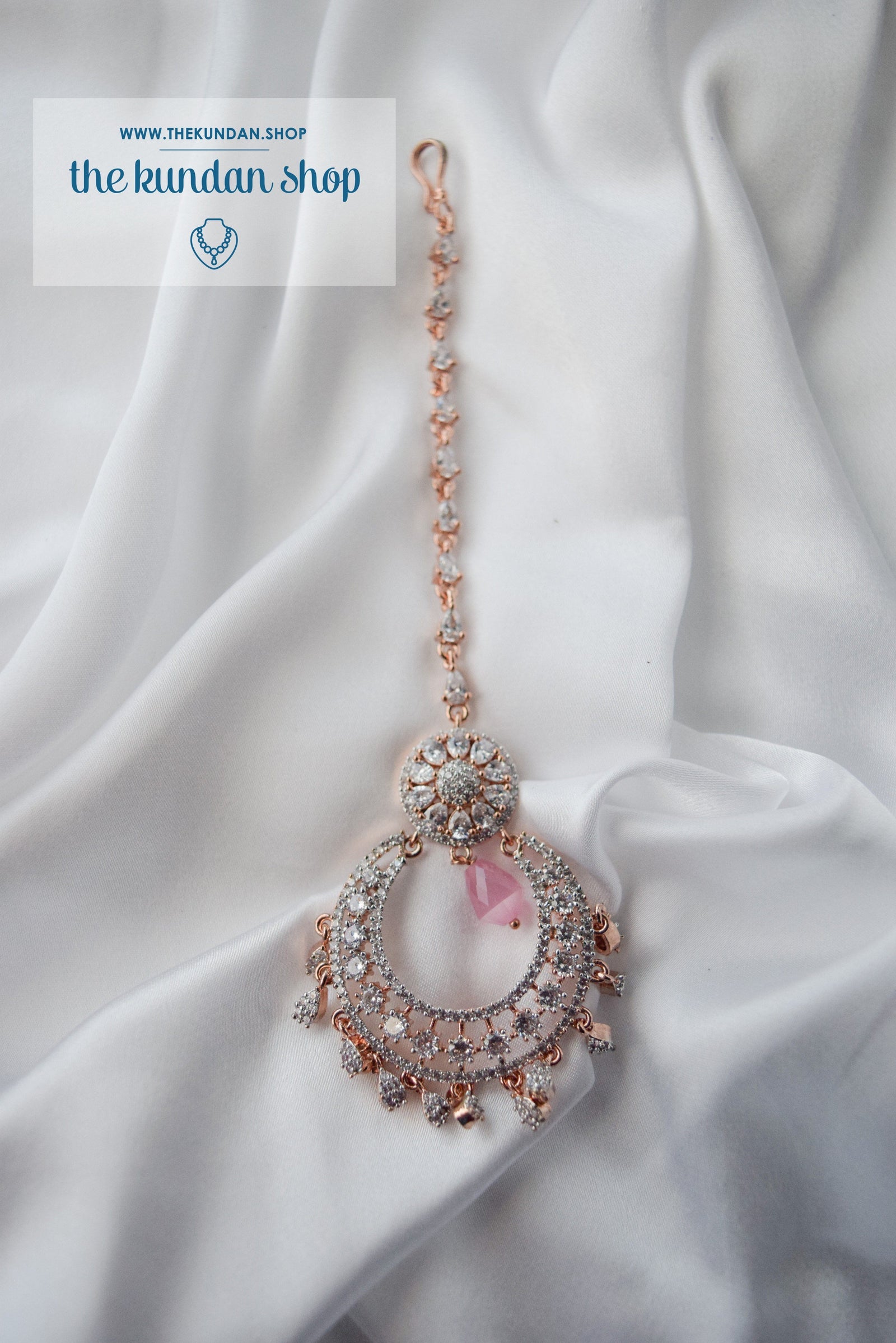 Assorted AD Tikkas Maangtikka THE KUNDAN SHOP Rose Gold & Pink 