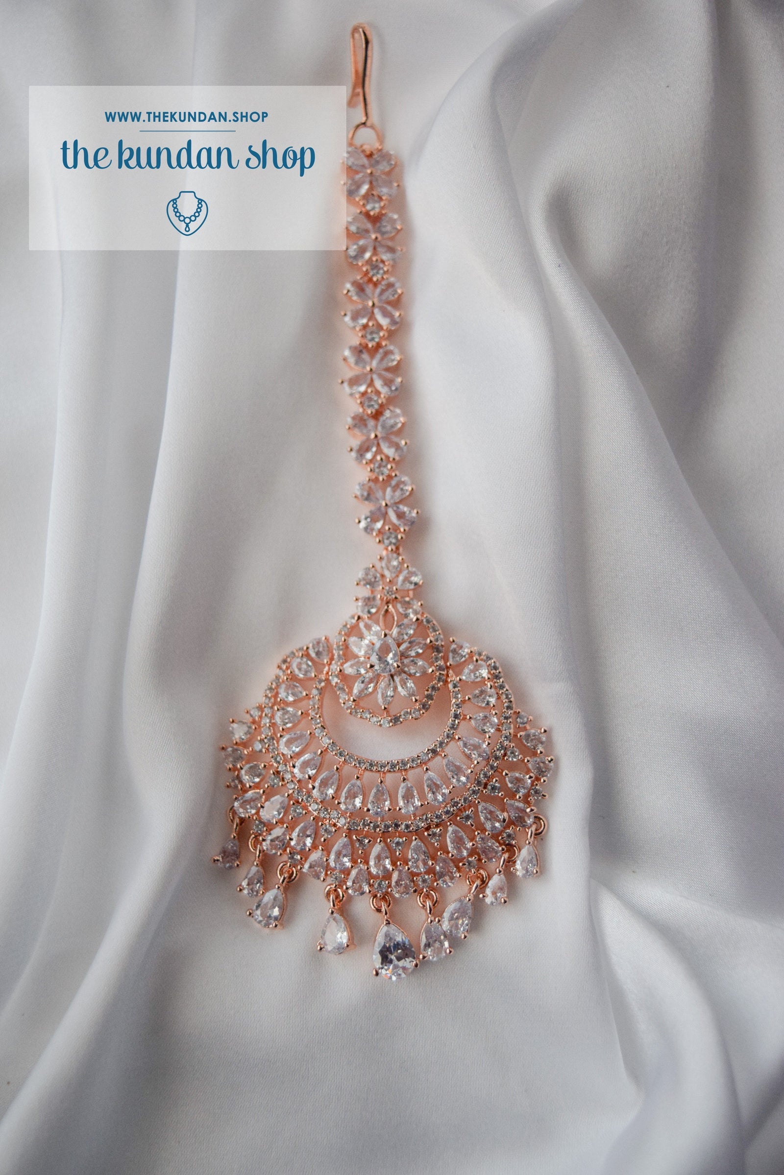 Assorted AD Tikkas Maangtikka THE KUNDAN SHOP Rose Gold & Clear Stone 