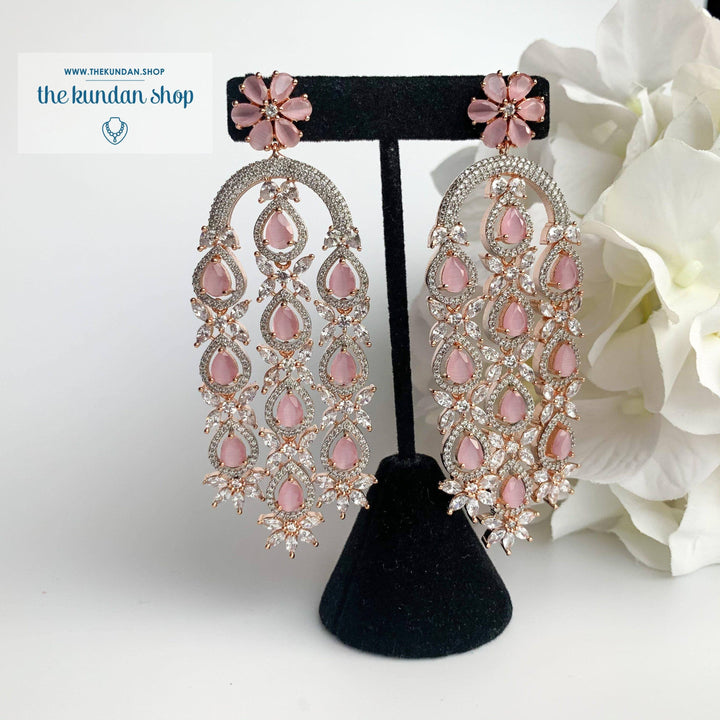 Flower and Stone Drop Earrings THE KUNDAN SHOP Rose Gold + Light Pink 