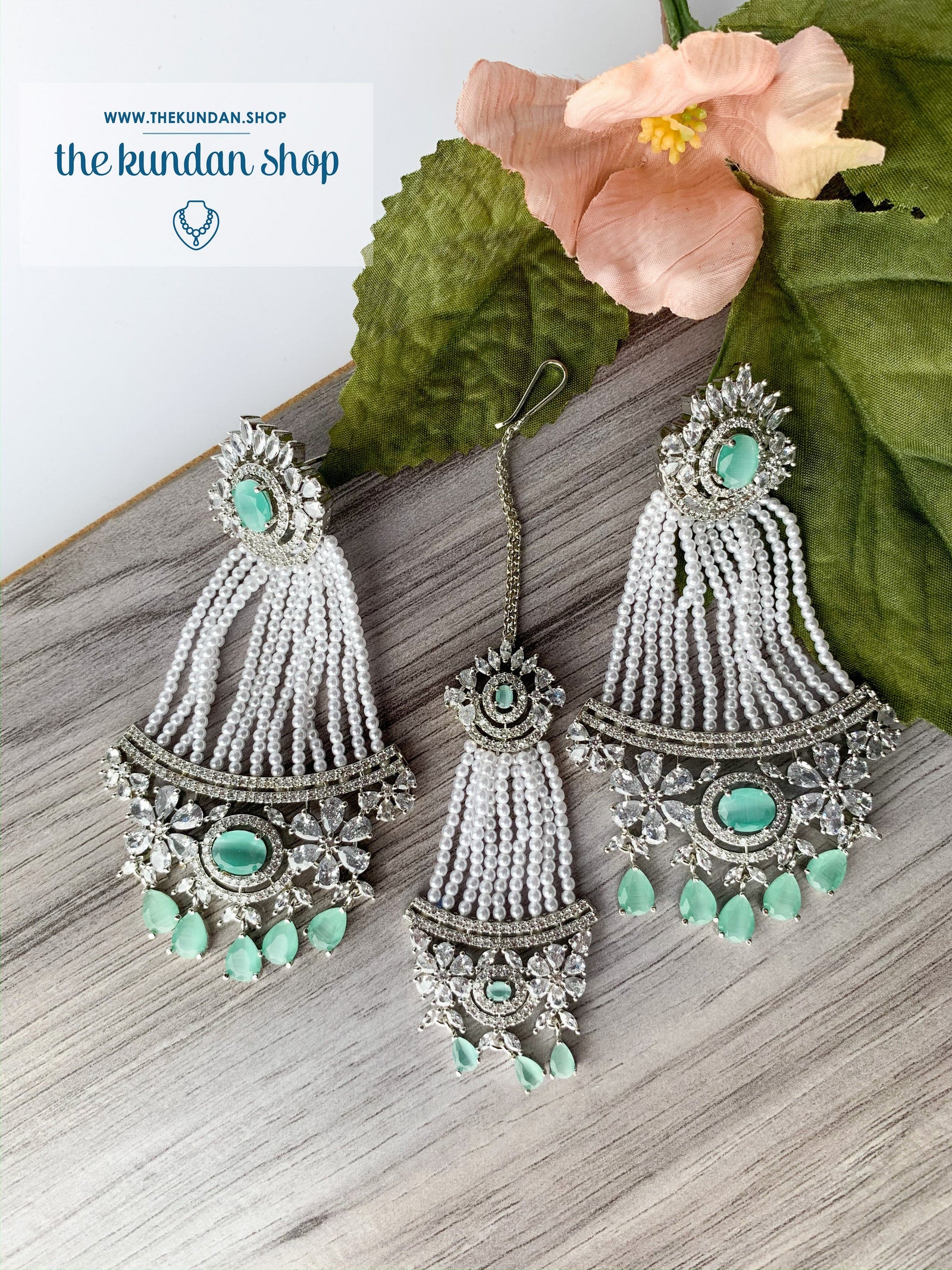 No Strings Attached - Mint, Earrings + Tikka - THE KUNDAN SHOP