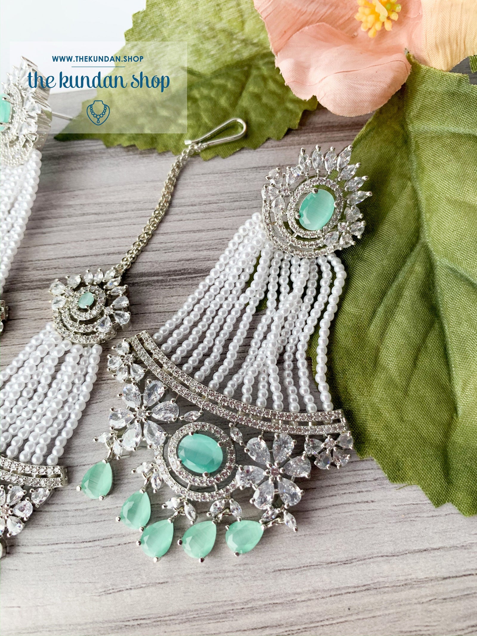 No Strings Attached - Mint, Earrings + Tikka - THE KUNDAN SHOP