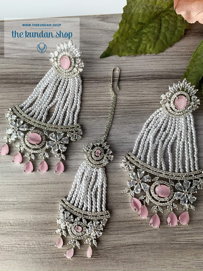 No Strings Attached - Pink, Earrings + Tikka - THE KUNDAN SHOP