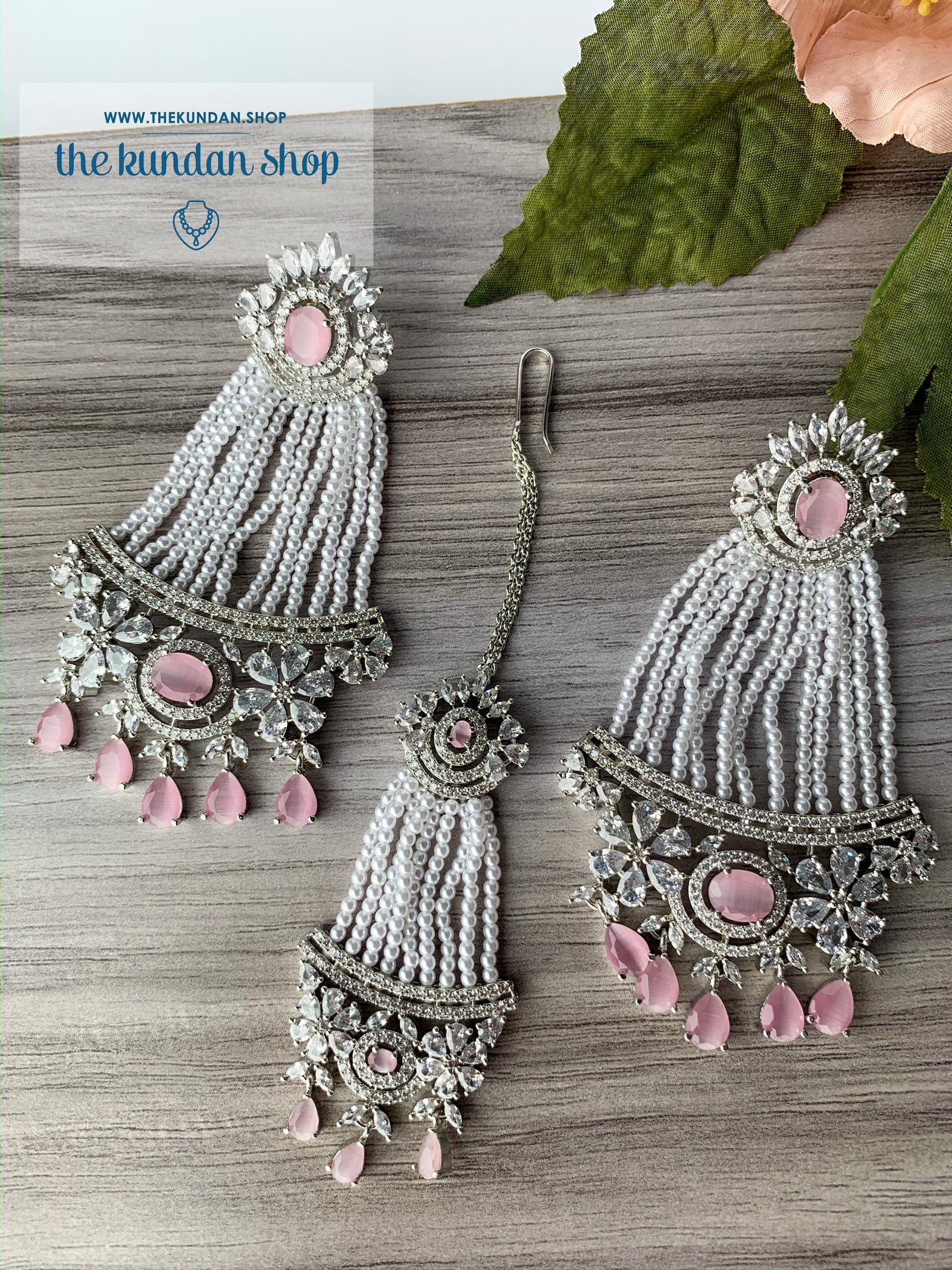 No Strings Attached - Pink, Earrings + Tikka - THE KUNDAN SHOP