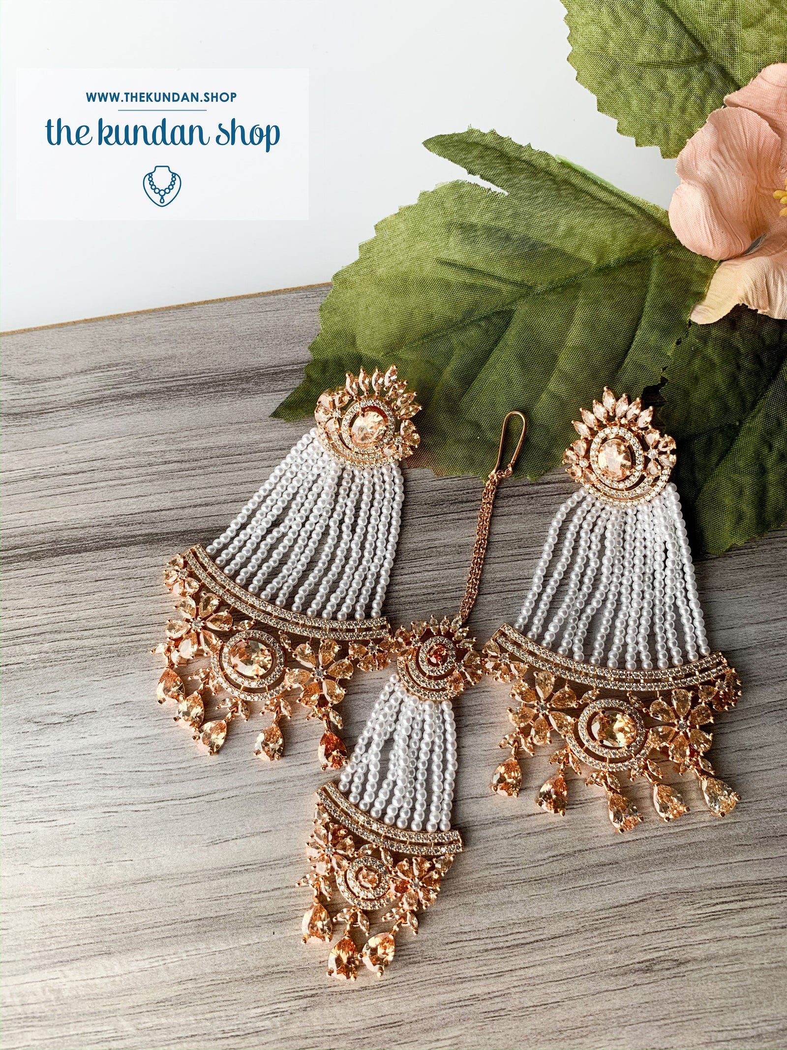 No Strings Attached - Rose Gold, Earrings + Tikka - THE KUNDAN SHOP