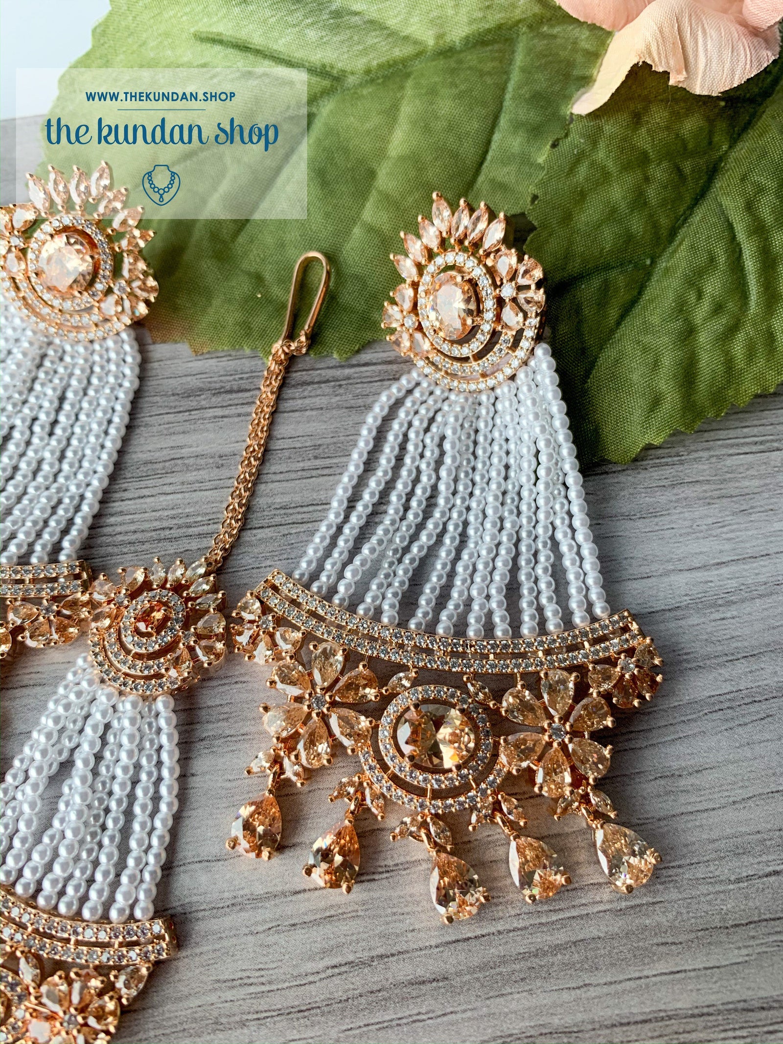 No Strings Attached - Rose Gold, Earrings + Tikka - THE KUNDAN SHOP