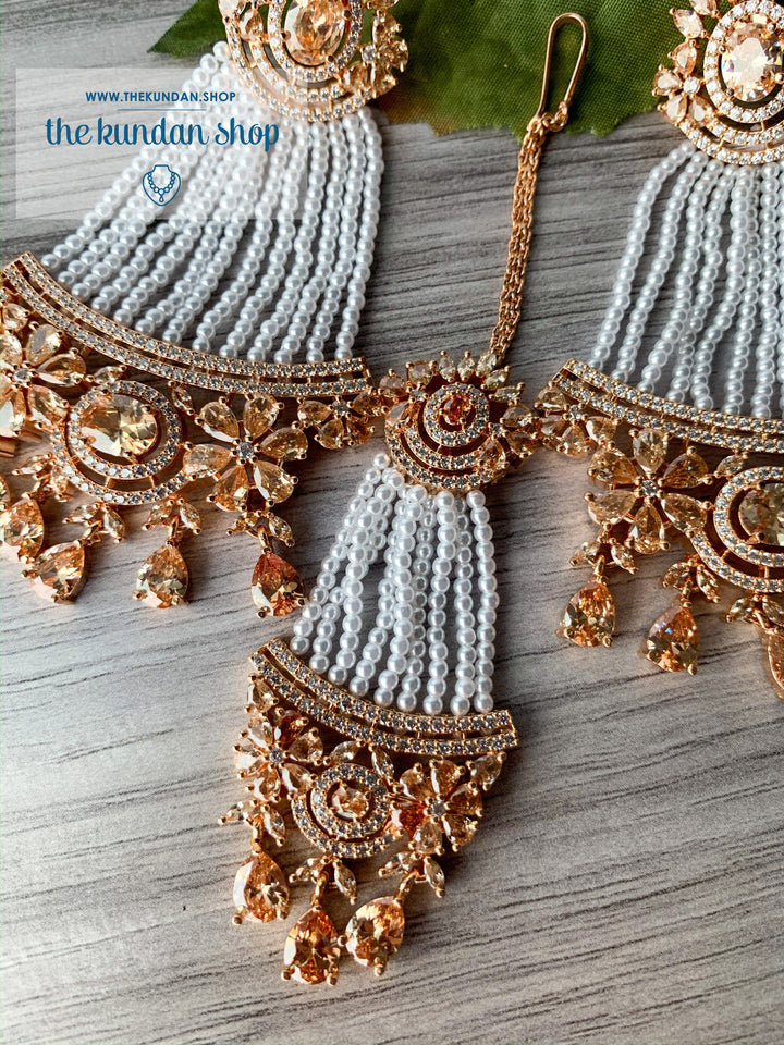 No Strings Attached - Rose Gold, Earrings + Tikka - THE KUNDAN SHOP