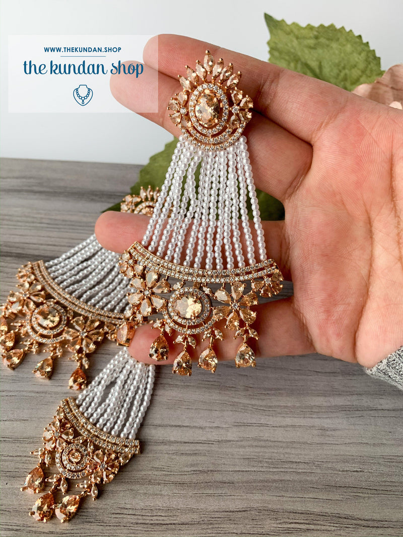 No Strings Attached - Rose Gold, Earrings + Tikka - THE KUNDAN SHOP