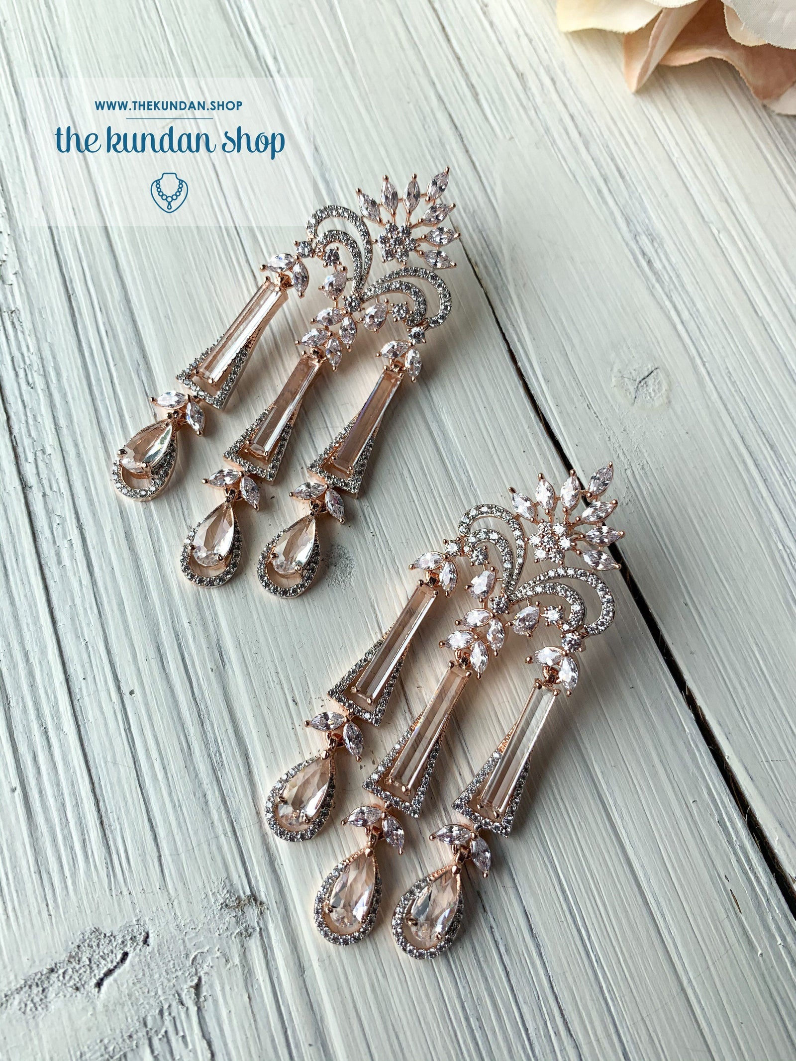 Precise in Rose Gold, Earrings - THE KUNDAN SHOP