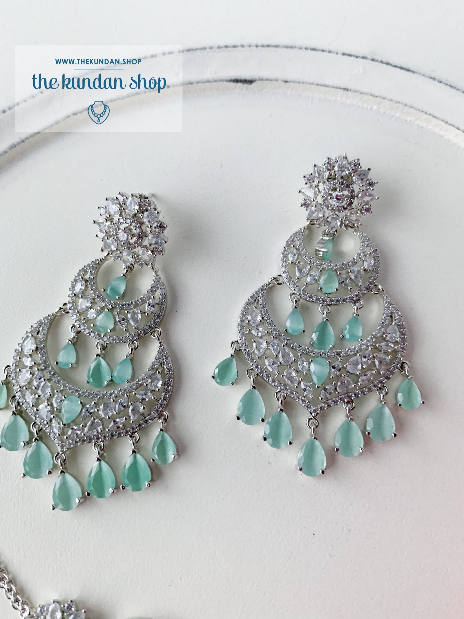 A Princess in Mint Earrings + Tikka THE KUNDAN SHOP 