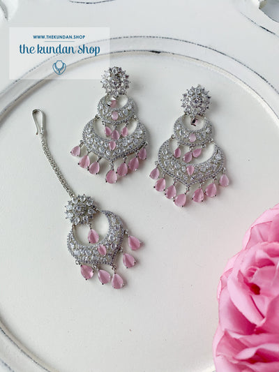 A Princess in Pink Earrings + Tikka THE KUNDAN SHOP 
