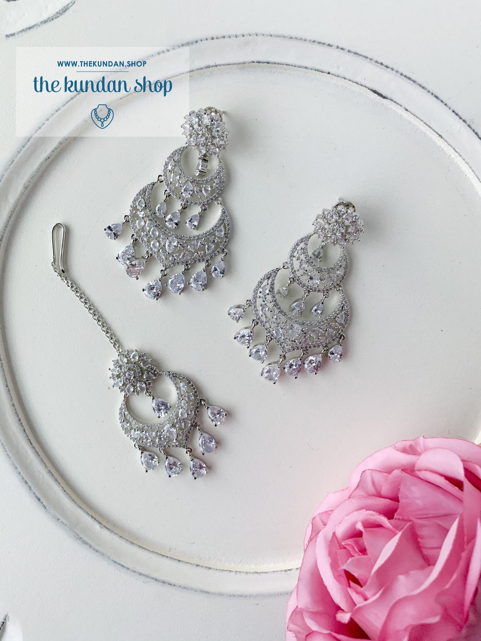 A Princess in Silver Earrings + Tikka THE KUNDAN SHOP 
