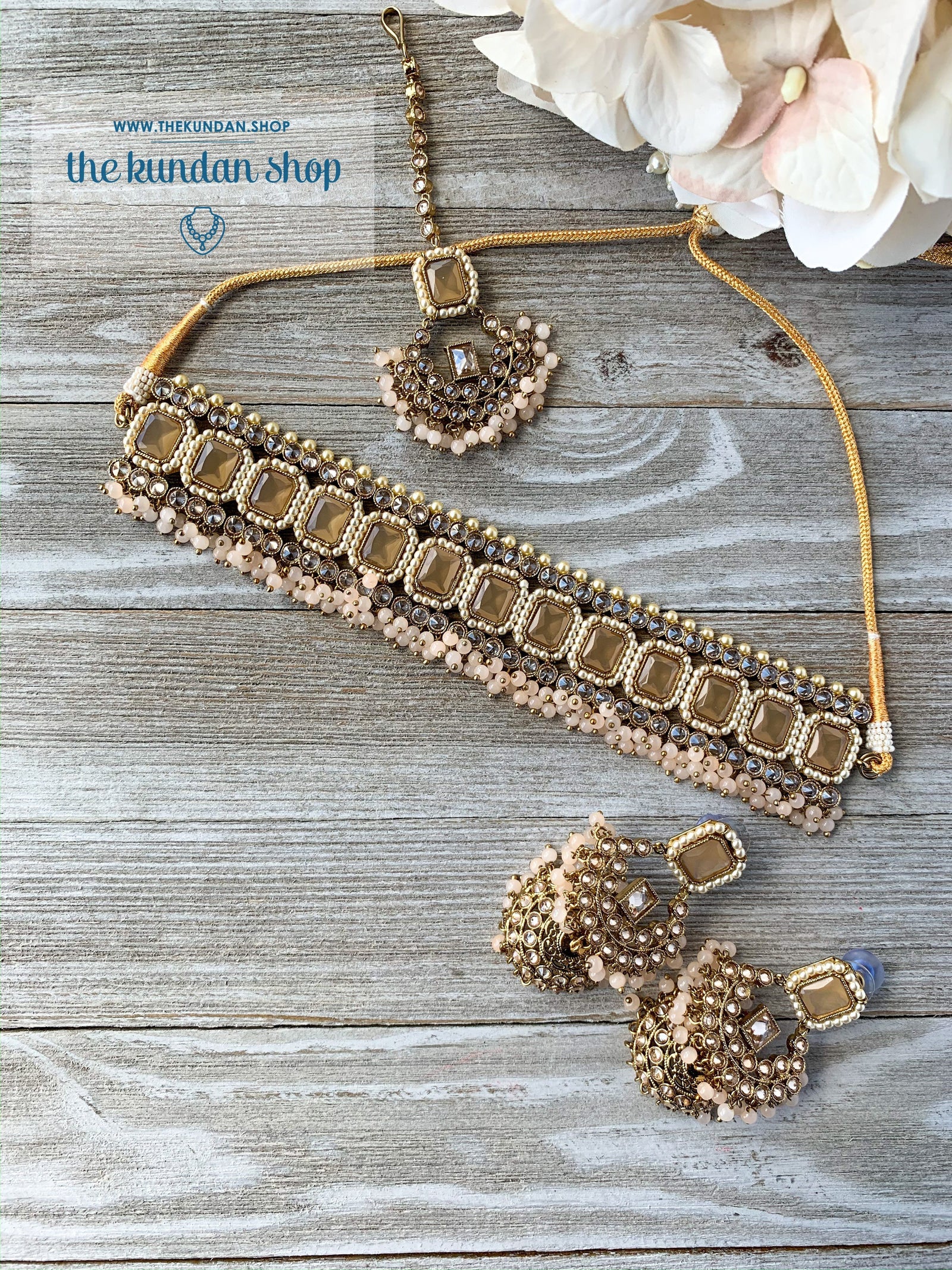 Allured in Light Peach, Necklace Sets - THE KUNDAN SHOP