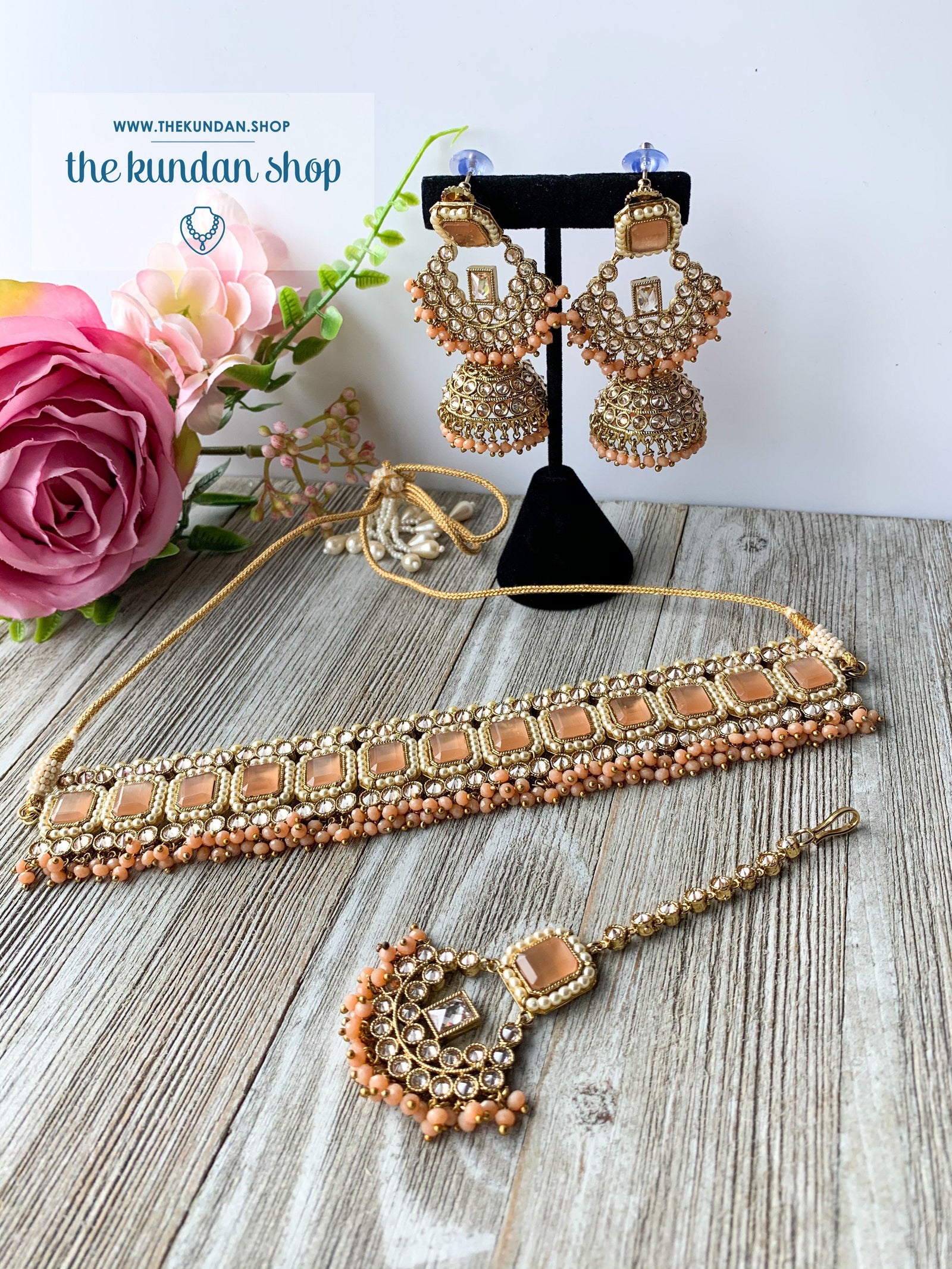 Allured in Peach, Necklace Sets - THE KUNDAN SHOP