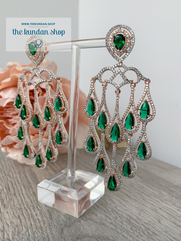 Formidable Drops Earrings THE KUNDAN SHOP Rose Gold + Emerald 