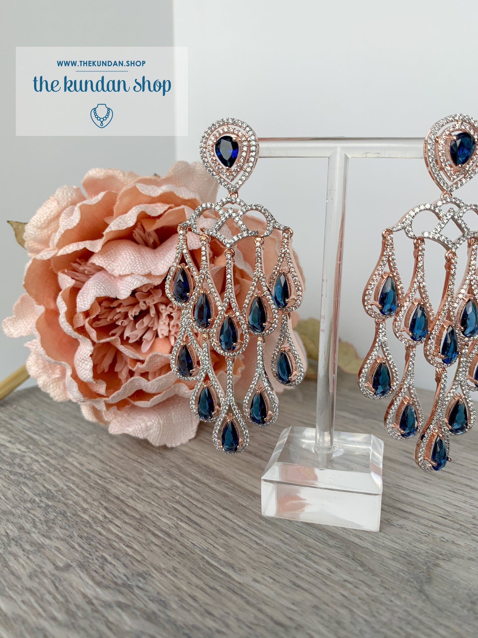 Formidable Drops Earrings THE KUNDAN SHOP Rose Gold + Sapphire 