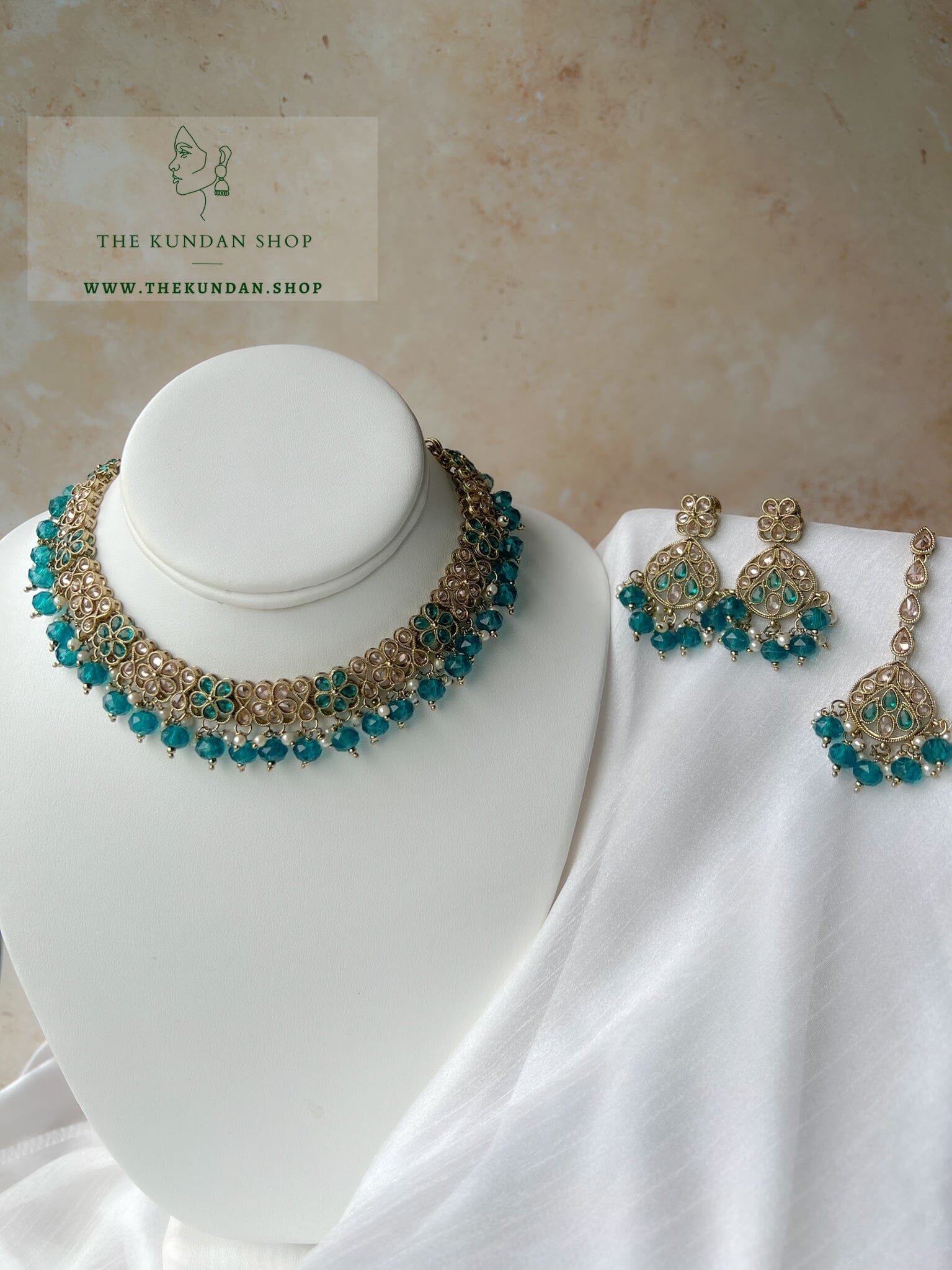 Imagine Polki in Aqua Blue Necklace Sets THE KUNDAN SHOP 