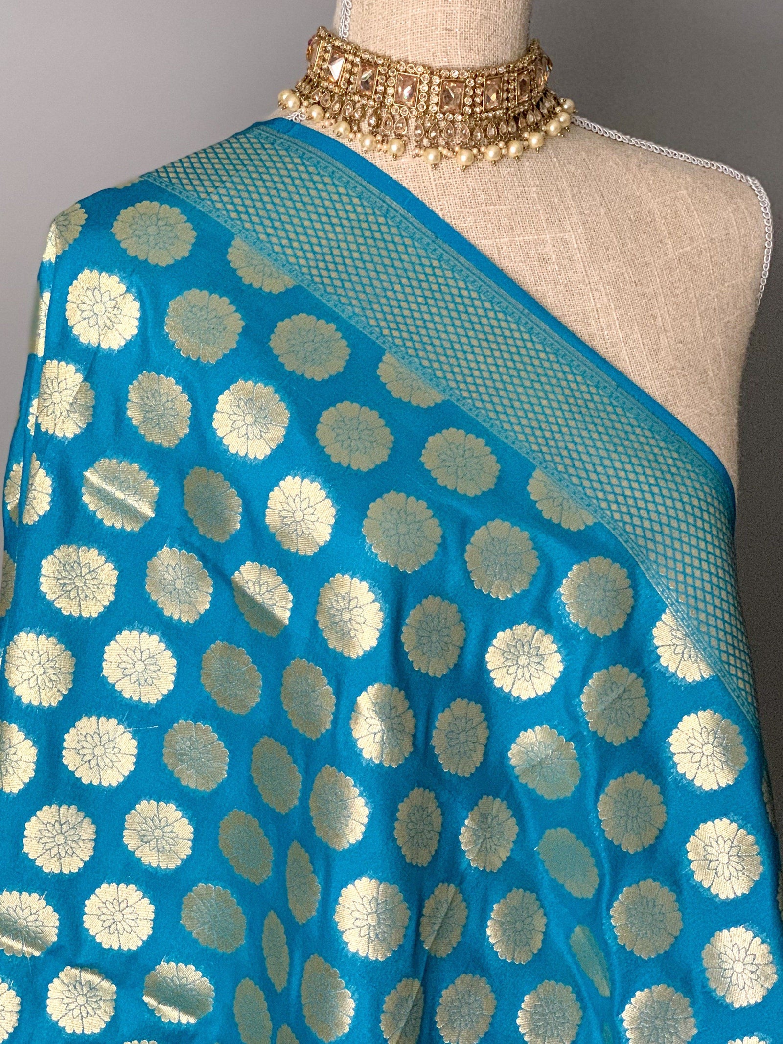 Floret Banarsi - Vibrant Blue, Dupatta - THE KUNDAN SHOP