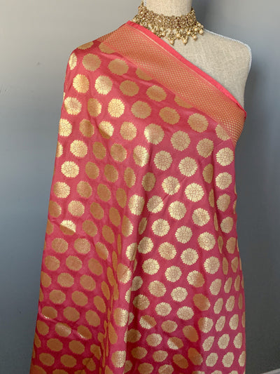 Floret Banarsi - Coral, Dupatta - THE KUNDAN SHOP