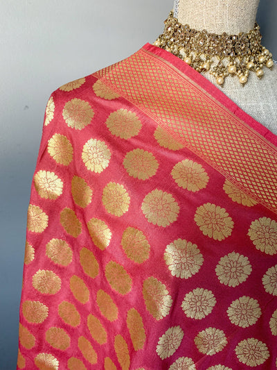 Floret Banarsi - Coral, Dupatta - THE KUNDAN SHOP