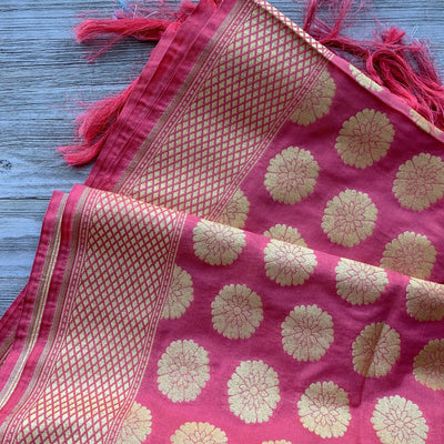 Floret Banarsi - Coral, Dupatta - THE KUNDAN SHOP