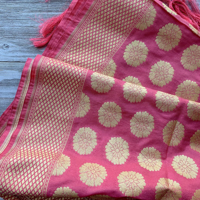 Floret Banarsi - Coral, Dupatta - THE KUNDAN SHOP