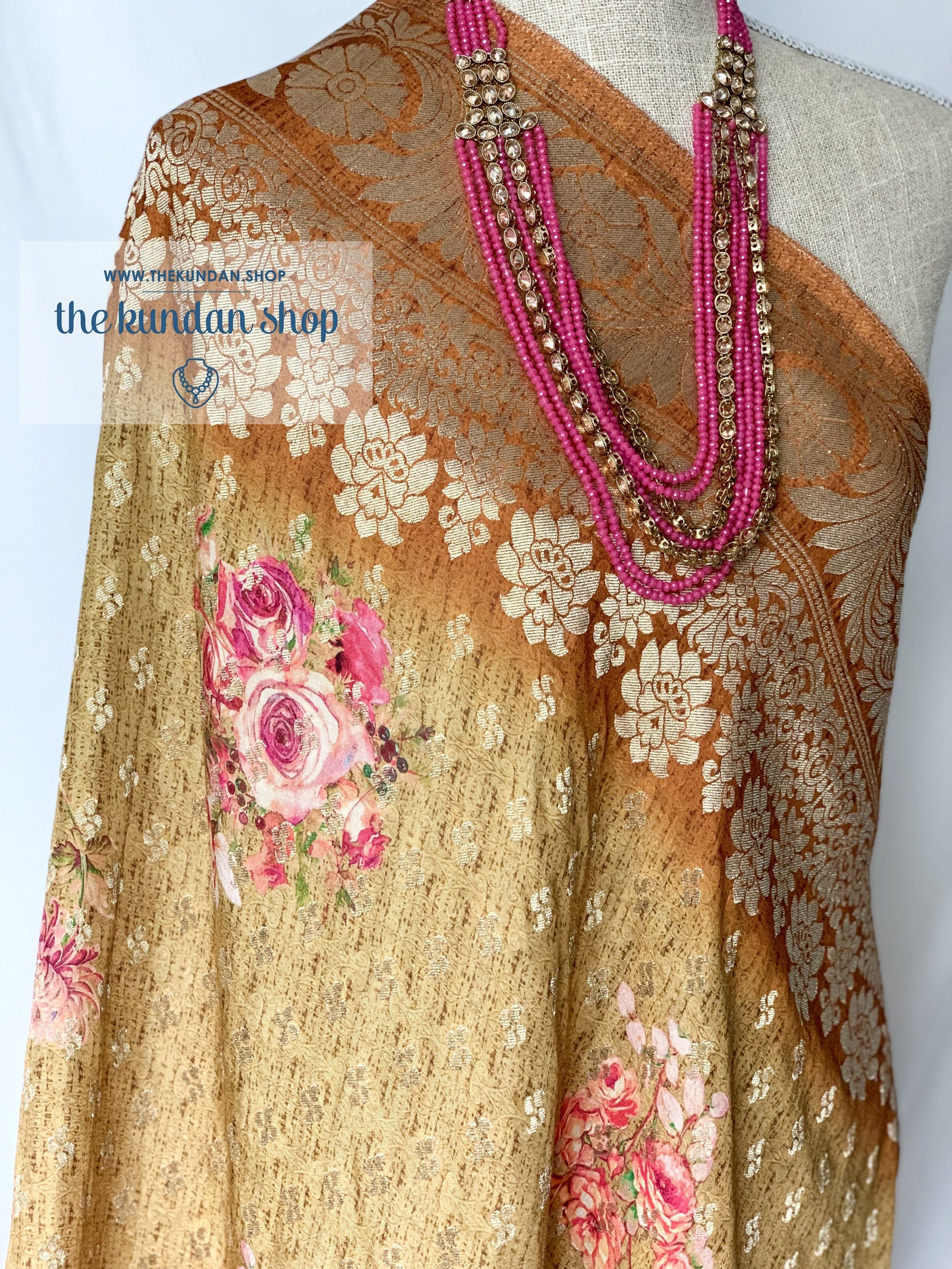 Banarsi Floral - Mustard Yellow, Dupatta - THE KUNDAN SHOP
