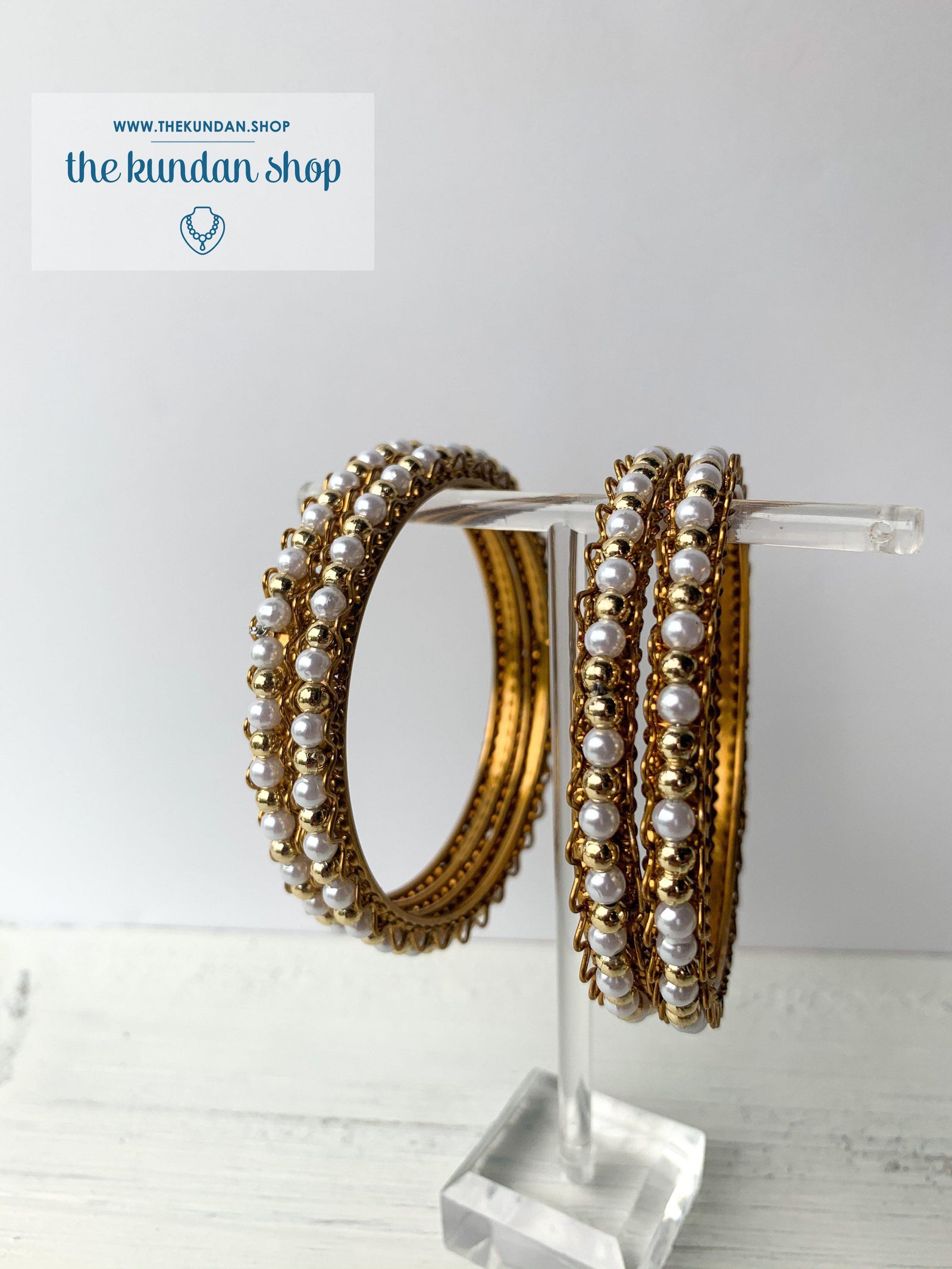 Pearl & Gold Bead Bangles, Bangles - THE KUNDAN SHOP