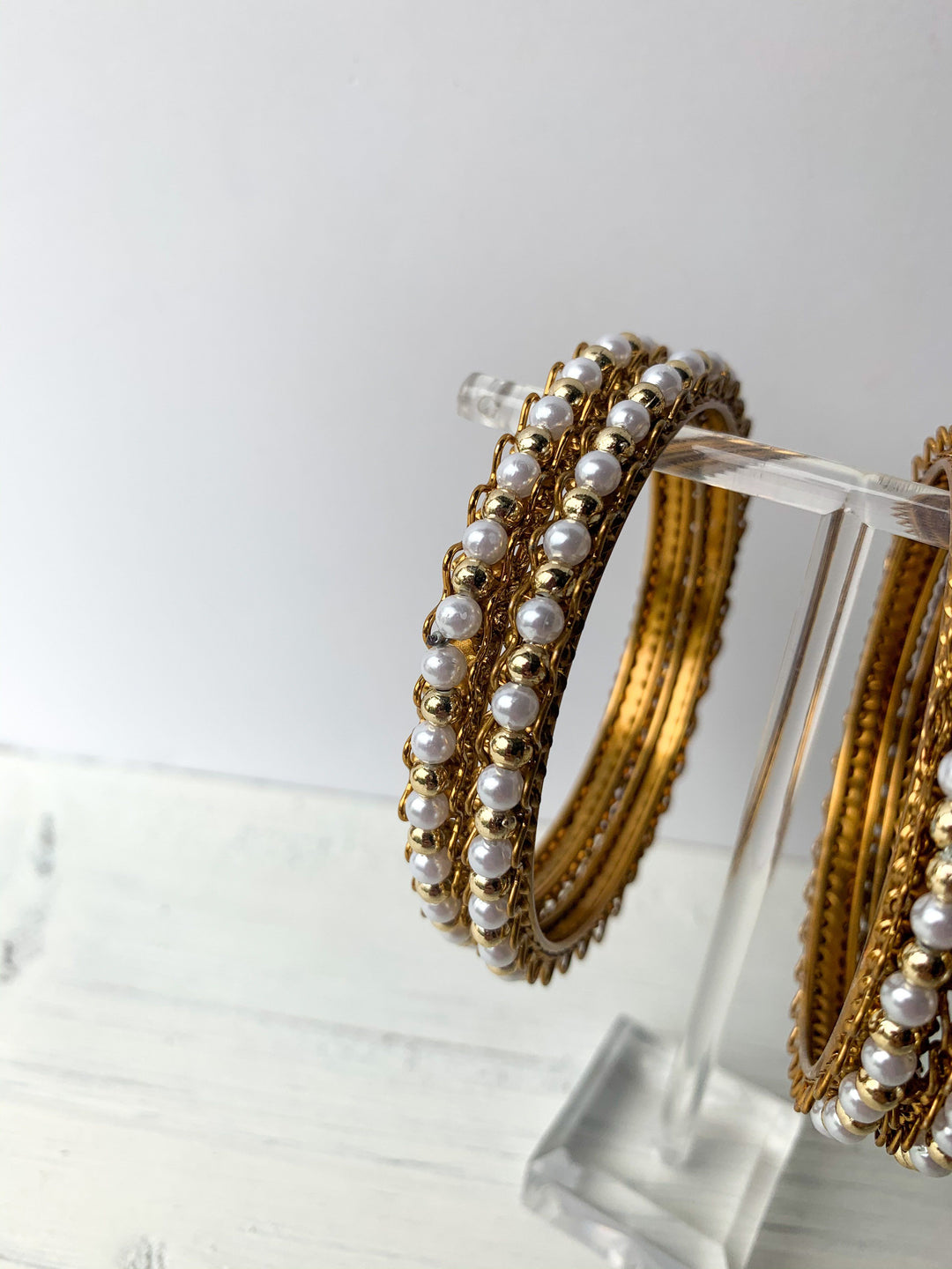 Pearl & Gold Bead Bangles, Bangles - THE KUNDAN SHOP