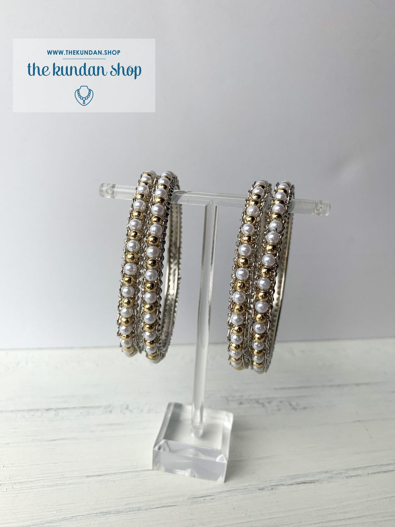 Pearl & Gold Bead Bangles, Bangles - THE KUNDAN SHOP