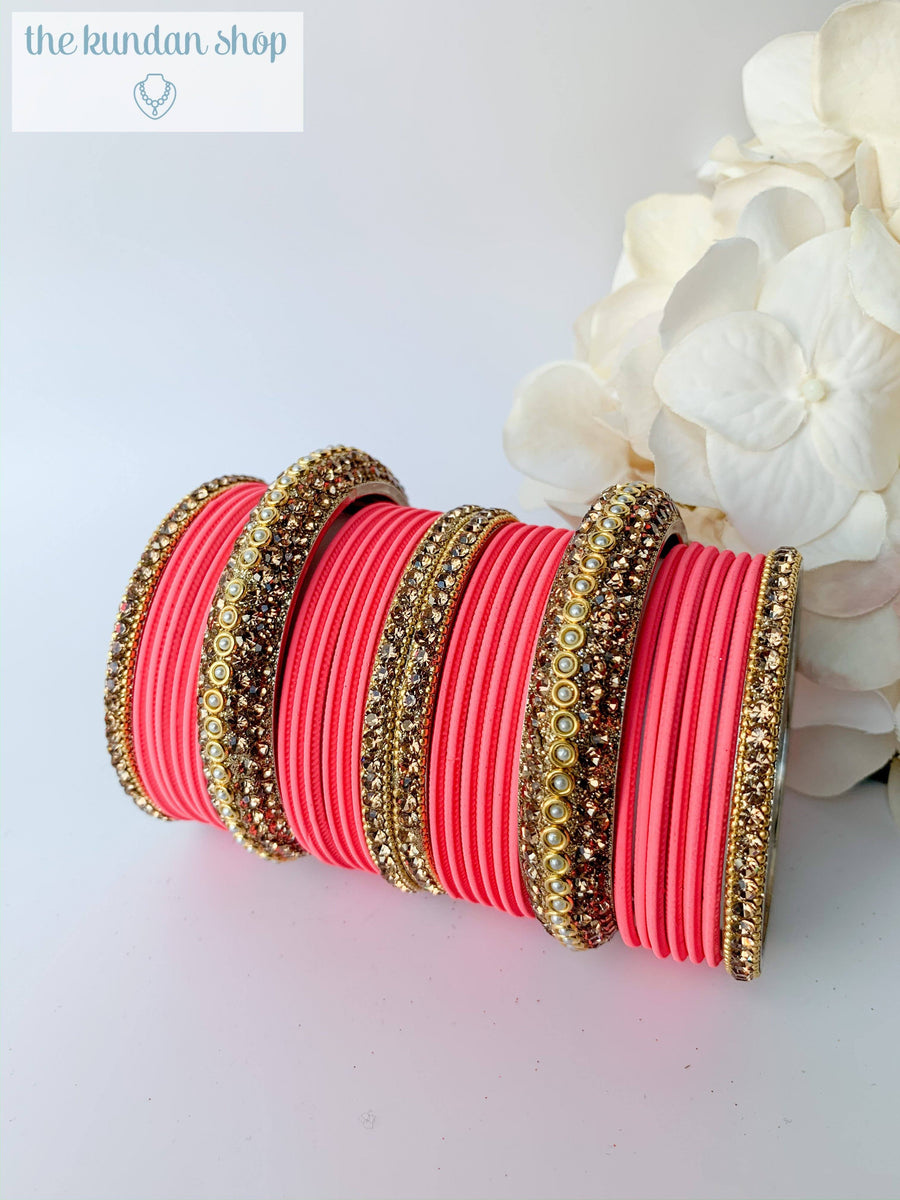 Rhinestone & Matte in Hot Pink, Bangles - THE KUNDAN SHOP