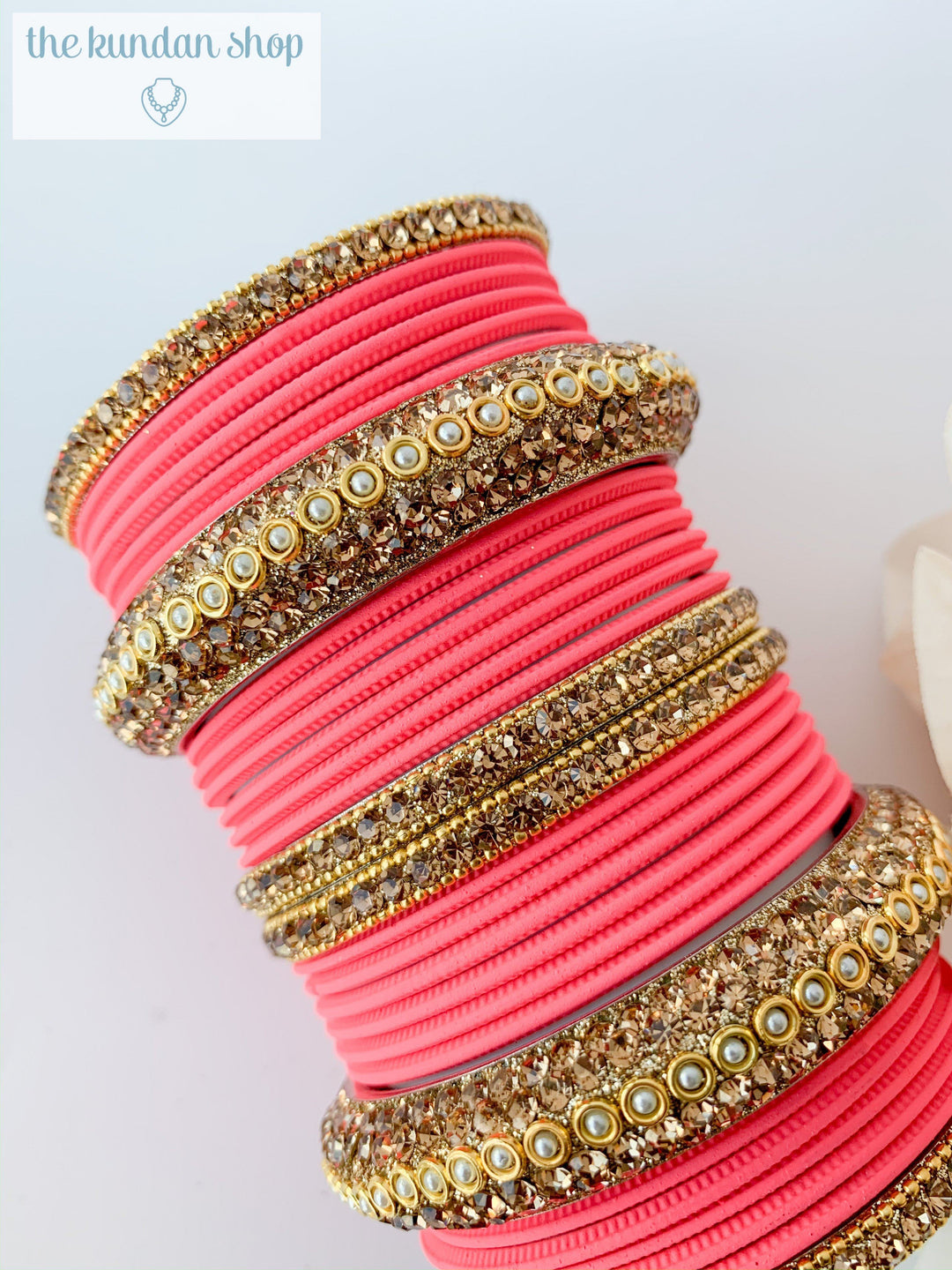 Rhinestone & Matte in Hot Pink, Bangles - THE KUNDAN SHOP