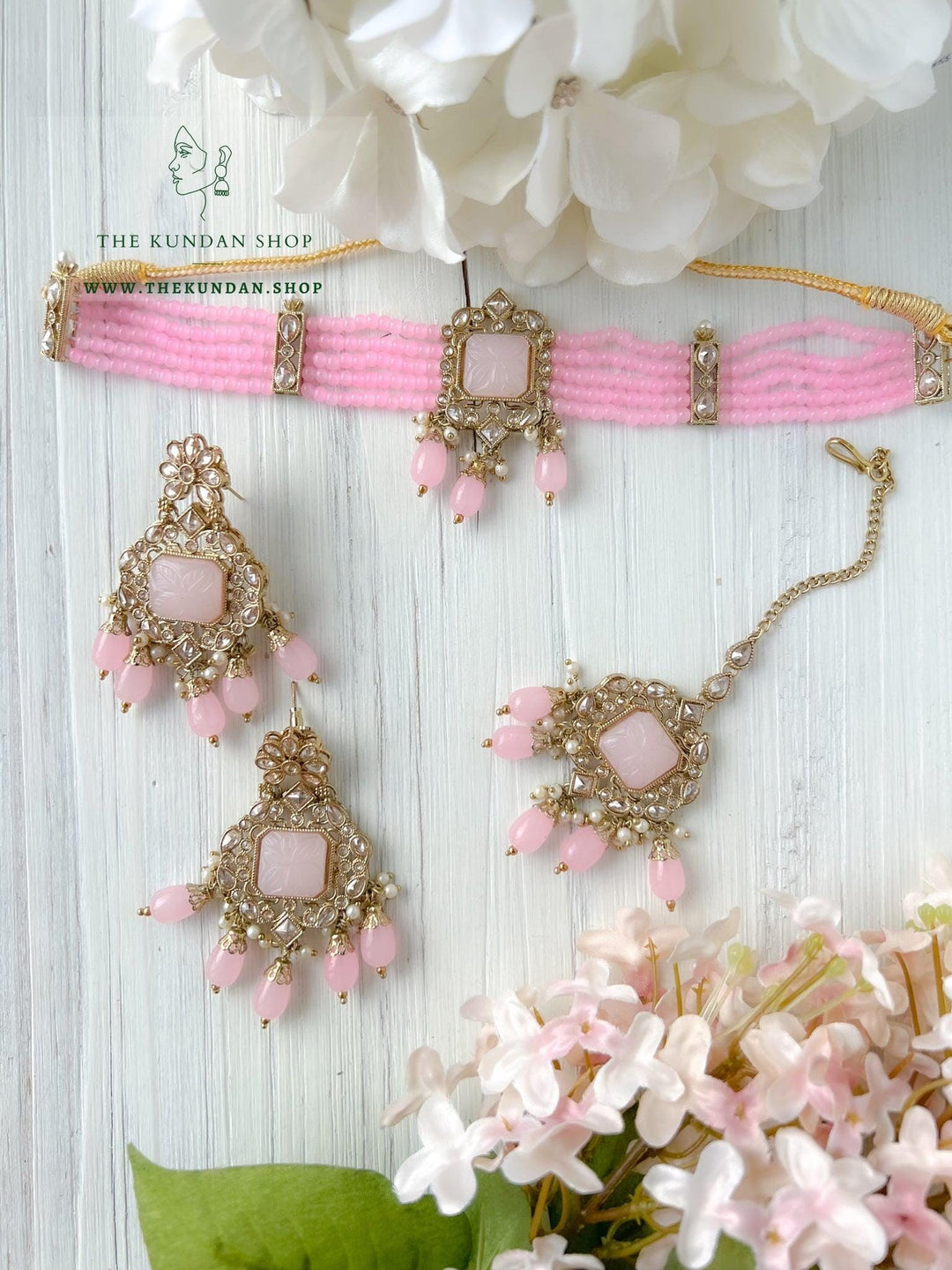 Incline in Polki (in more colors) Necklace Sets THE KUNDAN SHOP Pink 